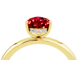 Yellow gold Pear Cut Ruby Solitaire Ring with Thin Band and Four-Prong Setting_16