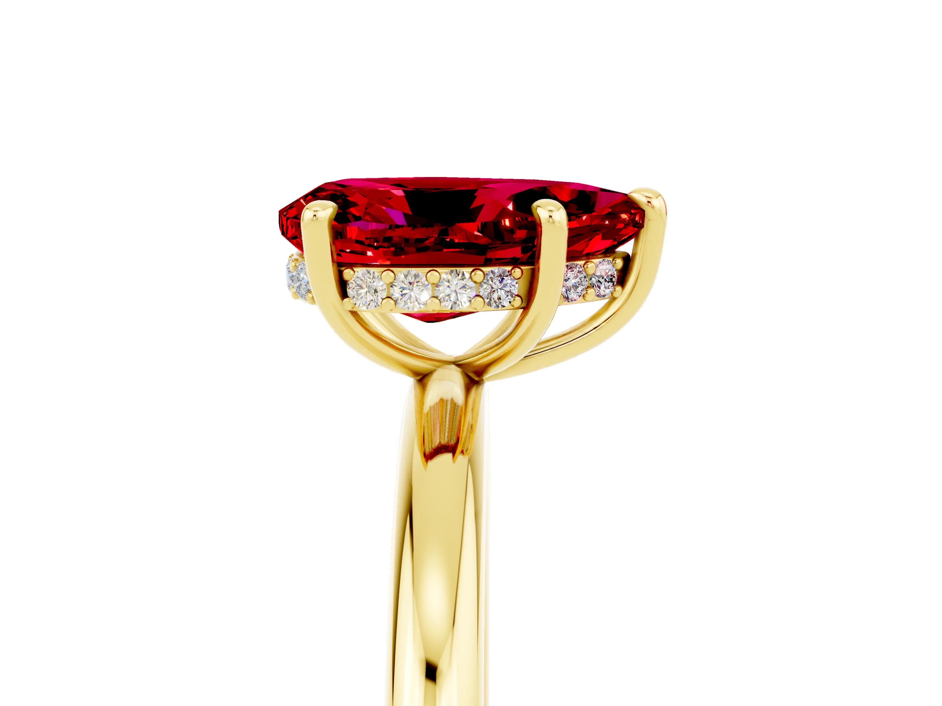 Yellow gold Pear Cut Ruby Solitaire Ring with Thin Band and Four-Prong Setting_17
