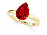 Yellow gold Pear Cut Ruby Solitaire Ring with Thin Band and Prong Setting_13