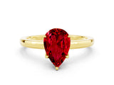 Yellow gold Pear Cut Ruby Solitaire Ring with Thin Band and Prong Setting_24