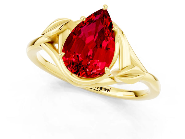 Yellow gold Pear Cut Ruby Solitaire Ring with Twist Band and Four-Prong Setting