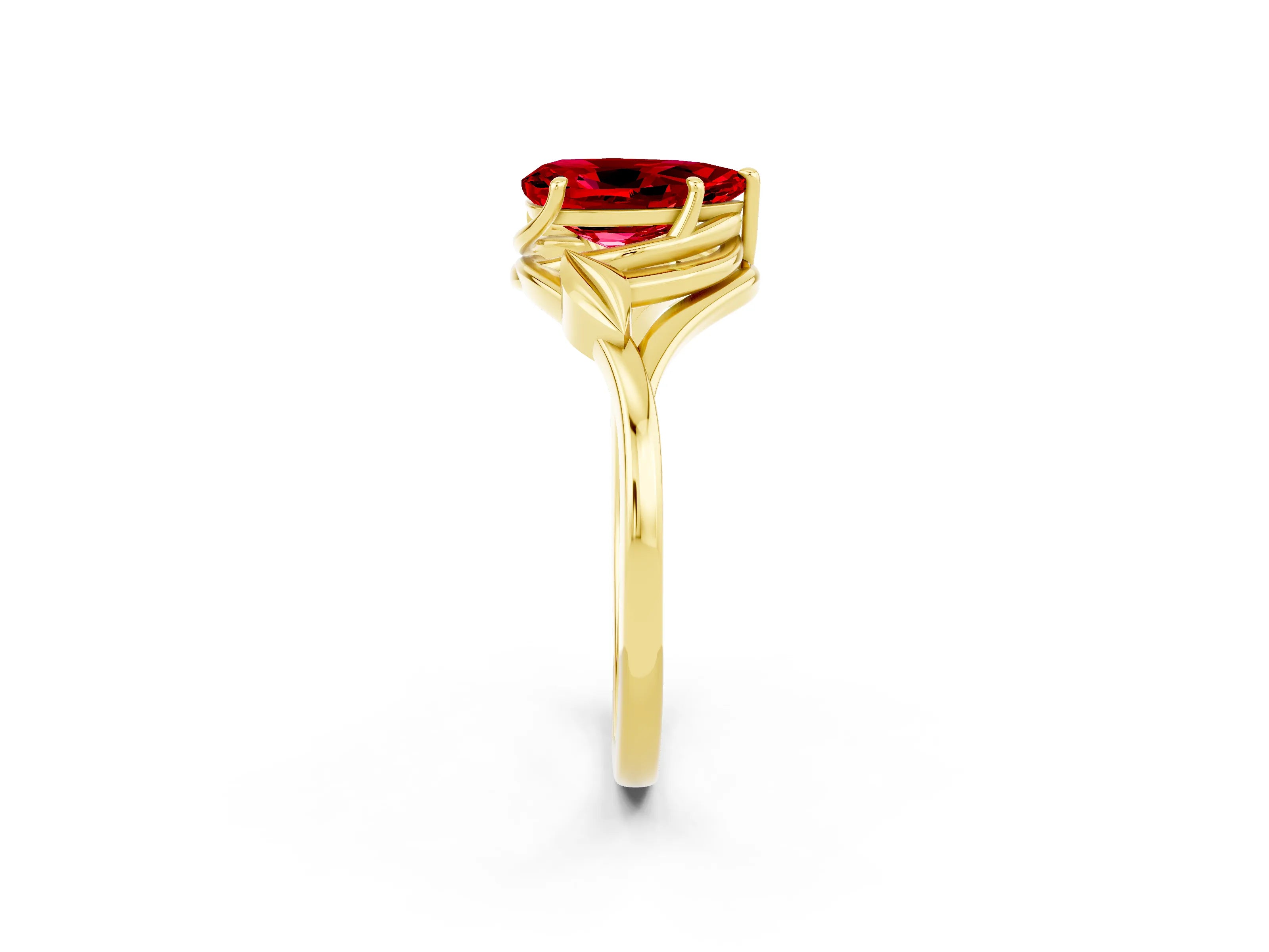 Yellow gold Pear Cut Ruby Solitaire Ring with Twist Band and Four-Prong Setting_26