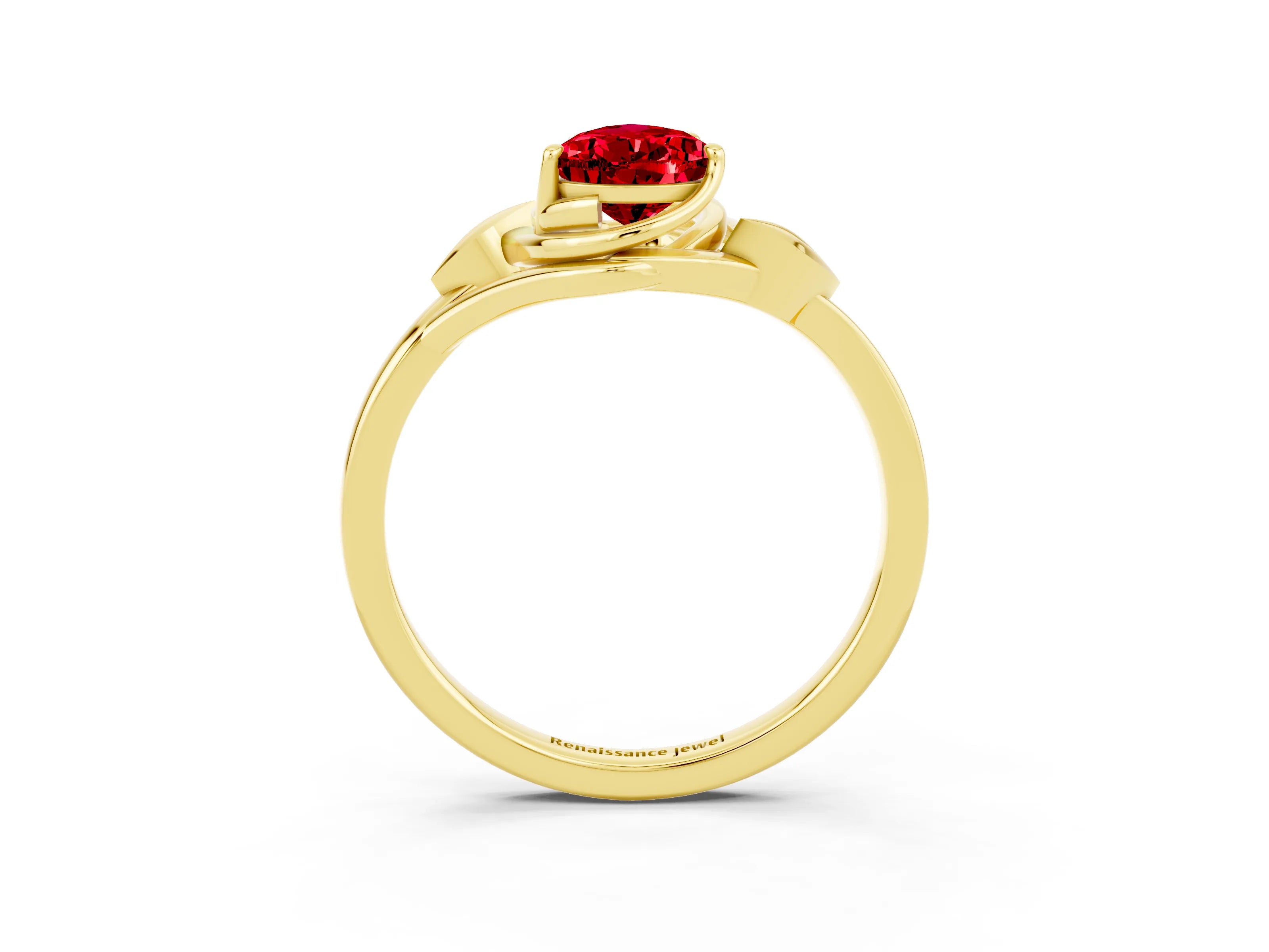 Yellow gold Pear Cut Ruby Solitaire Ring with Twist Band and Four-Prong Setting_27