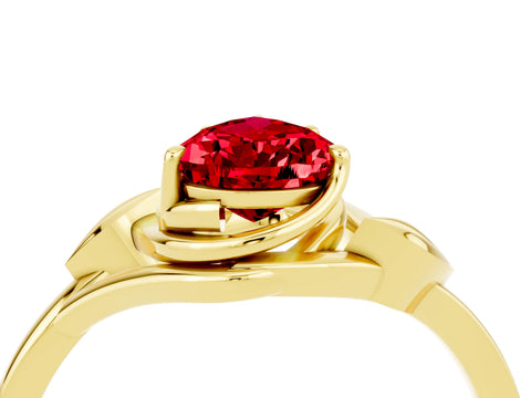 Yellow gold Pear Cut Ruby Solitaire Ring with Twist Band and Four-Prong Setting_28
