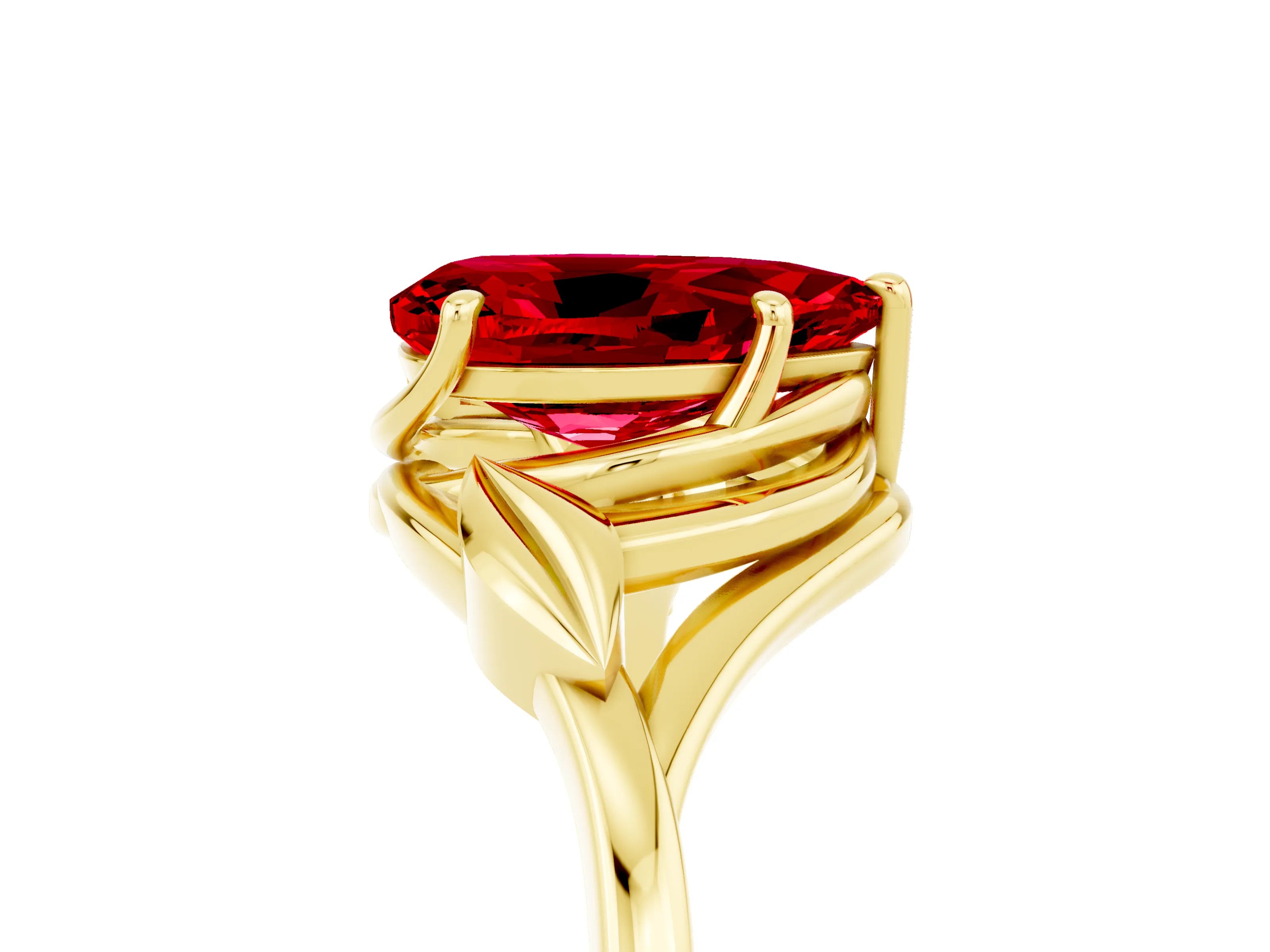Yellow gold Pear Cut Ruby Solitaire Ring with Twist Band and Four-Prong Setting_29