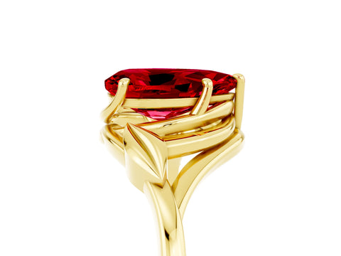 Yellow gold Pear Cut Ruby Solitaire Ring with Twist Band and Four-Prong Setting_29
