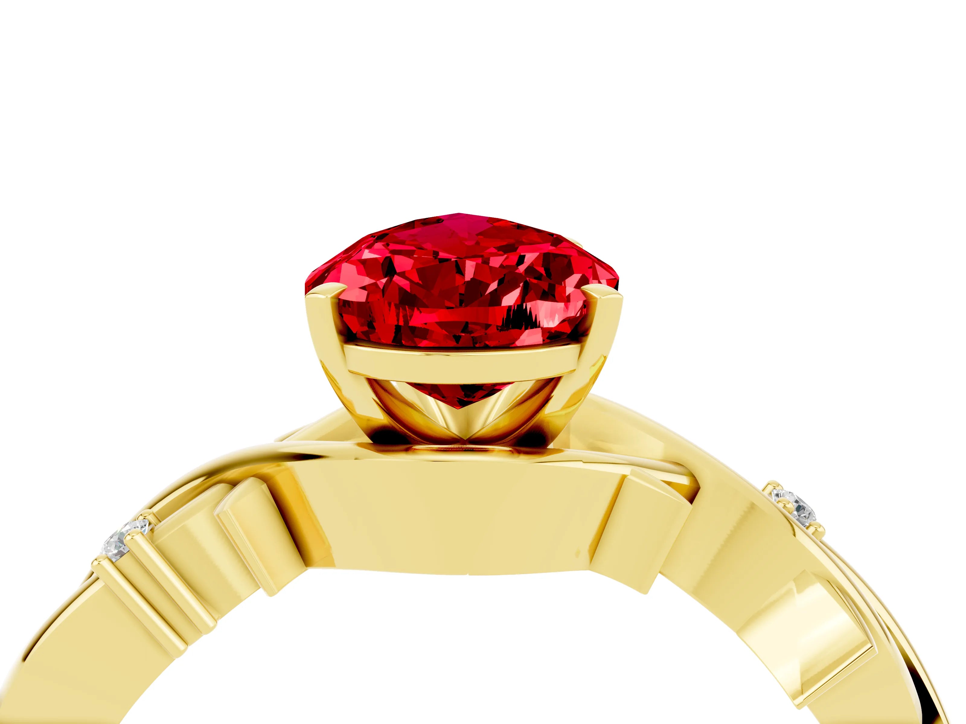 Yellow gold Pear Cut Ruby Solitaire Ring with Twisted Band and Prong Setting_4