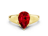 Yellow gold Pear Cut Ruby Solitaire Ring with Wide Band and Prong Setting