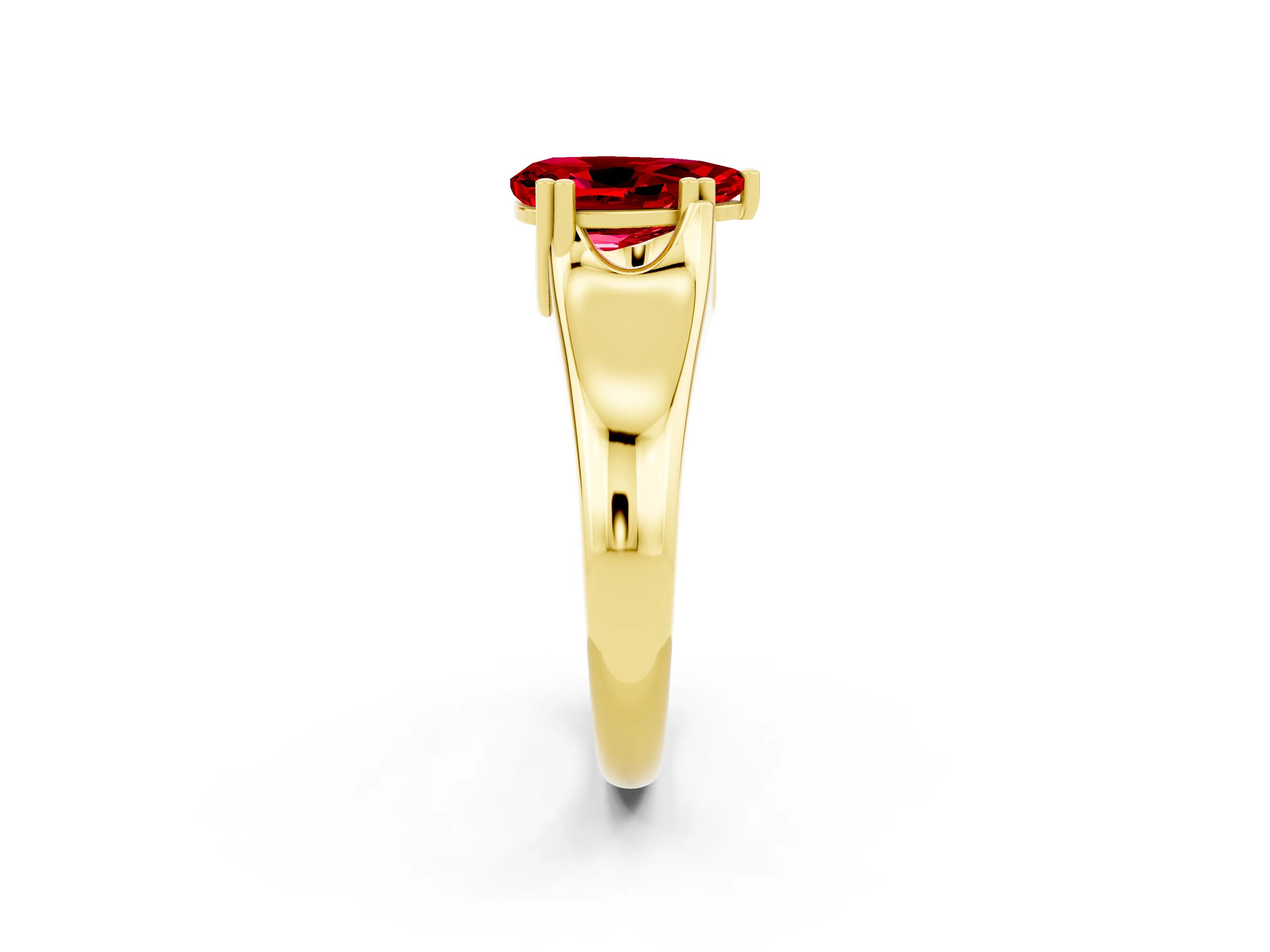 Yellow gold Pear Cut Ruby Solitaire Ring with Wide Band and Prong Setting_2