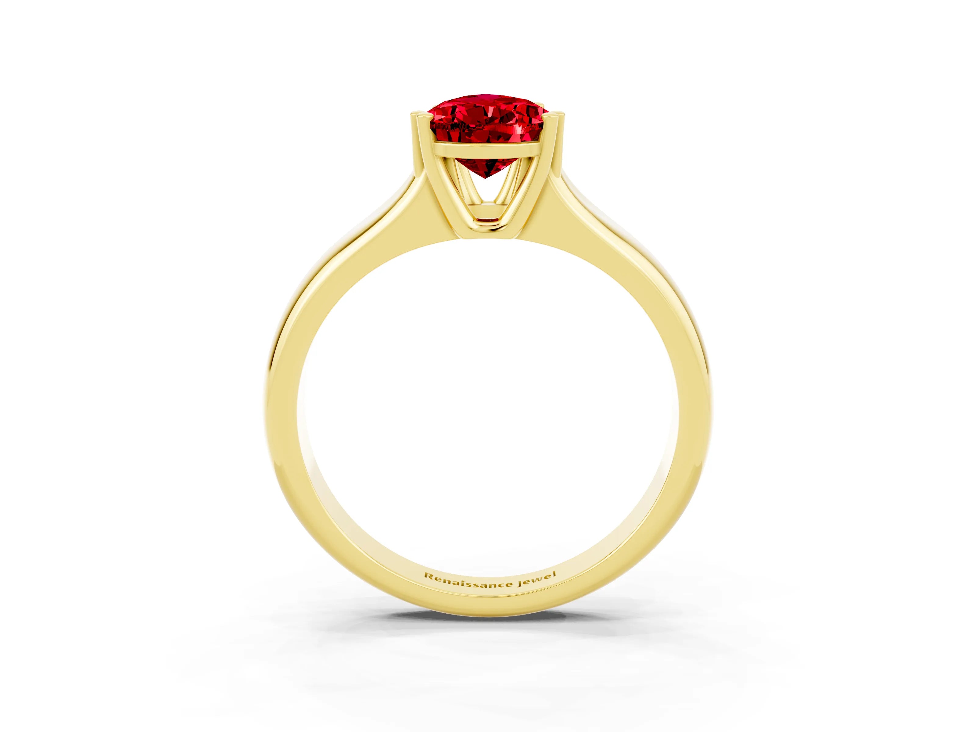 Yellow gold Pear Cut Ruby Solitaire Ring with Wide Band and Prong Setting_3