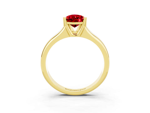 Yellow gold Pear Cut Ruby Solitaire Ring with Wide Band and Prong Setting_3