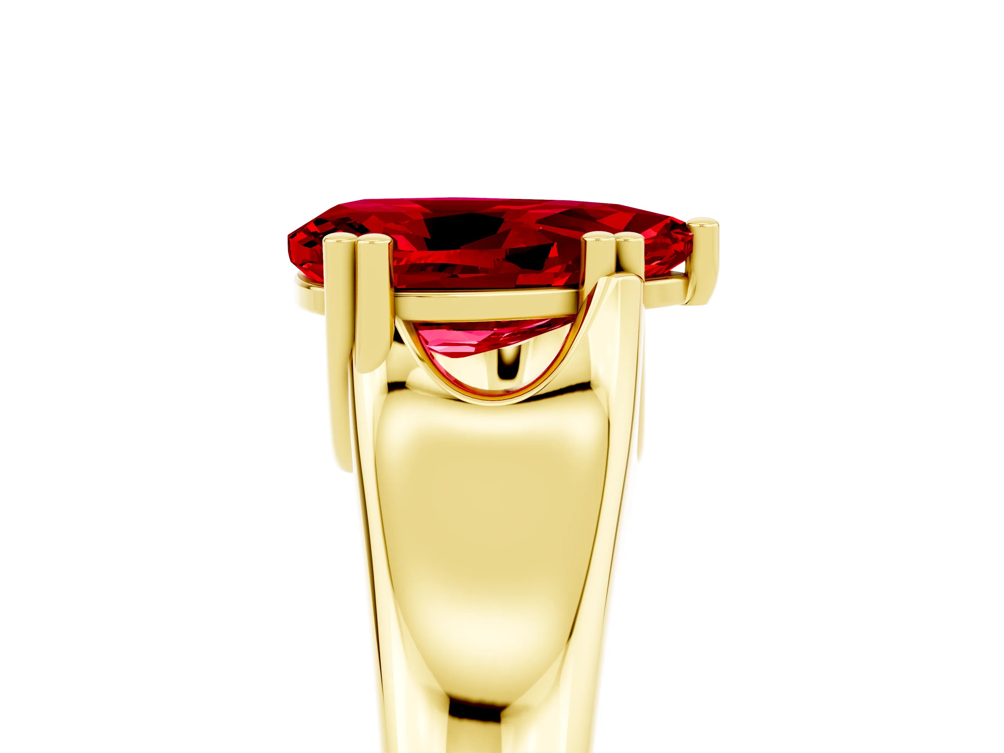 Yellow gold Pear Cut Ruby Solitaire Ring with Wide Band and Prong Setting_5