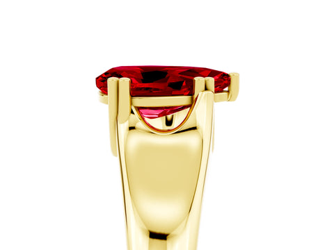 Yellow gold Pear Cut Ruby Solitaire Ring with Wide Band and Prong Setting_5