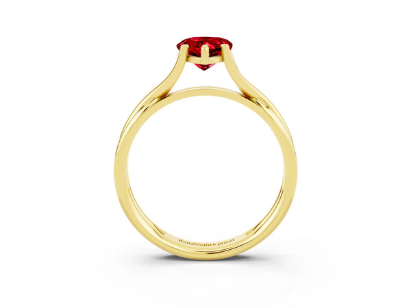 Yellow gold Pear Cut Ruby Solitaire Twist Band Prong Setting Ring