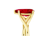 Yellow gold Pear Cut Ruby Solitaire Twist Band Prong Setting Ring_64