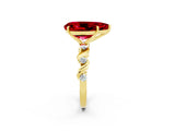 Yellow gold Pear Cut Ruby Solitaire Twisted Band with Round  Accents and Prong Setting_14