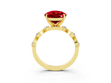 Yellow gold Pear Cut Ruby Solitaire Twisted Band with Round  Accents and Prong Setting_15