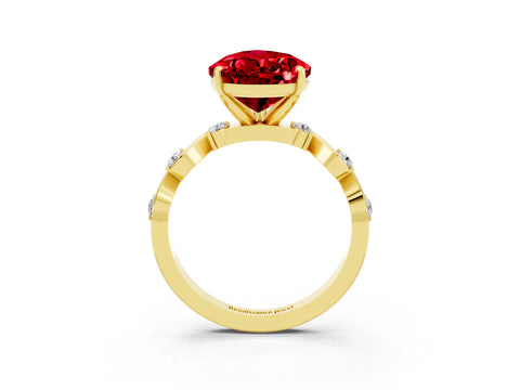 Yellow gold Pear Cut Ruby Solitaire Twisted Band with Round  Accents and Prong Setting_15