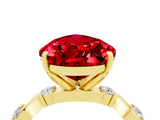Yellow gold Pear Cut Ruby Solitaire Twisted Band with Round  Accents and Prong Setting_16