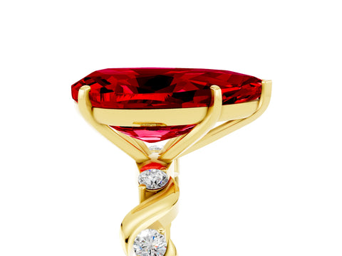 Yellow gold Pear Cut Ruby Solitaire Twisted Band with Round  Accents and Prong Setting_17