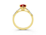 Yellow gold Pear Cut Ruby Solitaire with Side Baguettes and Channel Set Band_3