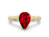Yellow gold Pear Cut Ruby Solitaire with Side Stones, Pave Band, Four-Prong Setting_24