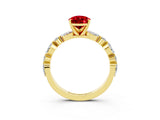 Yellow gold Pear Cut Ruby Solitaire with Side Stones on a Pavé Band and Four-Prong Setting_3