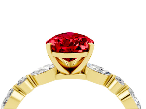 Yellow gold Pear Cut Ruby Solitaire with Side Stones on a Pavé Band and Four-Prong Setting_4