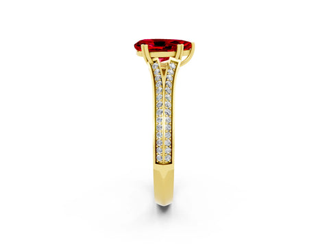 Yellow gold Pear Cut Ruby Split Shank Engagement Ring with Pavé Band_2