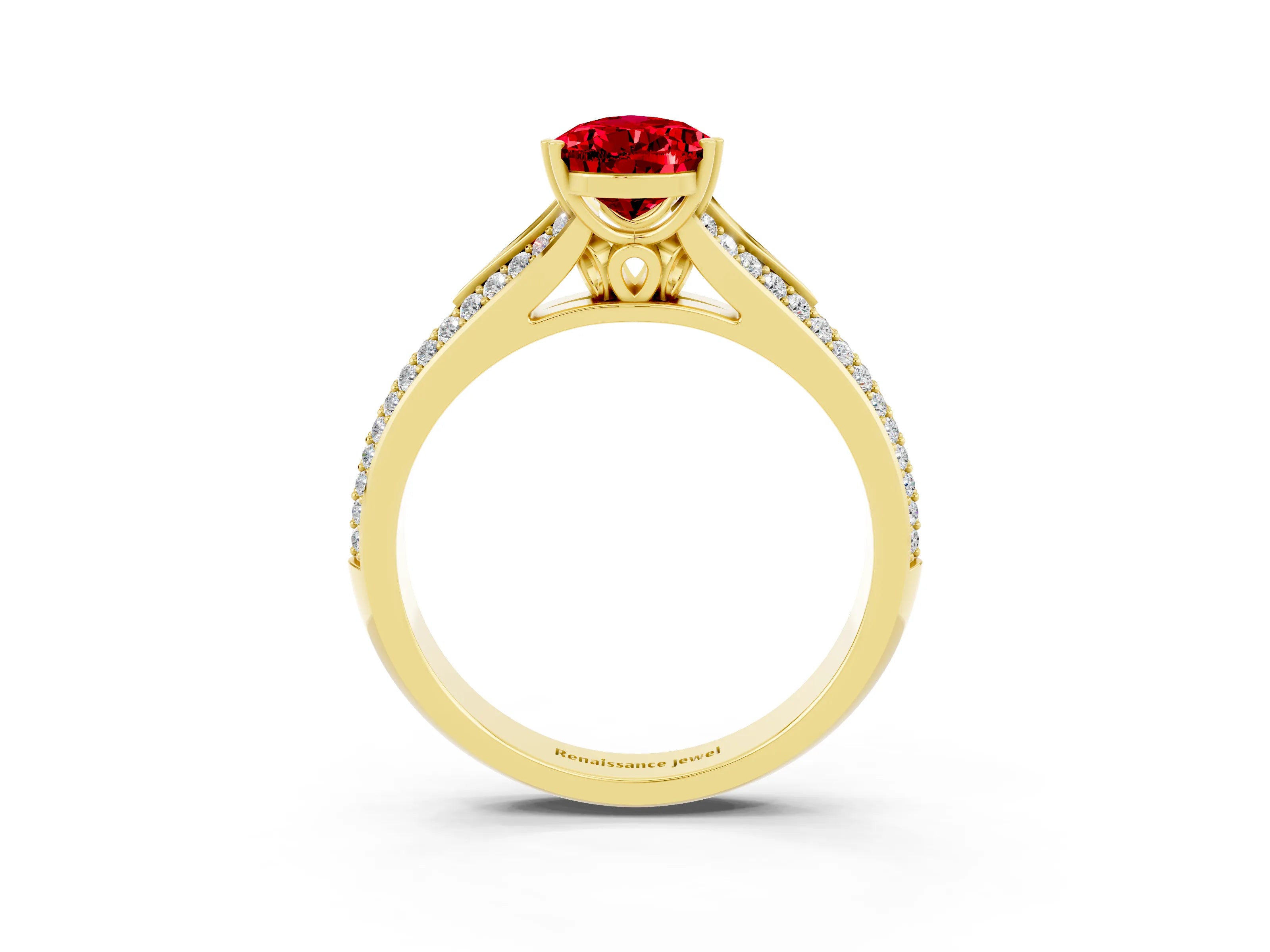 Yellow gold Pear Cut Ruby Split Shank Engagement Ring with Pavé Band_3