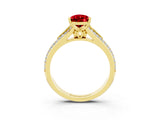 Yellow gold Pear Cut Ruby Split Shank Engagement Ring with Pavé Band_3