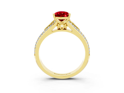 Yellow gold Pear Cut Ruby Split Shank Engagement Ring with Pavé Band_3