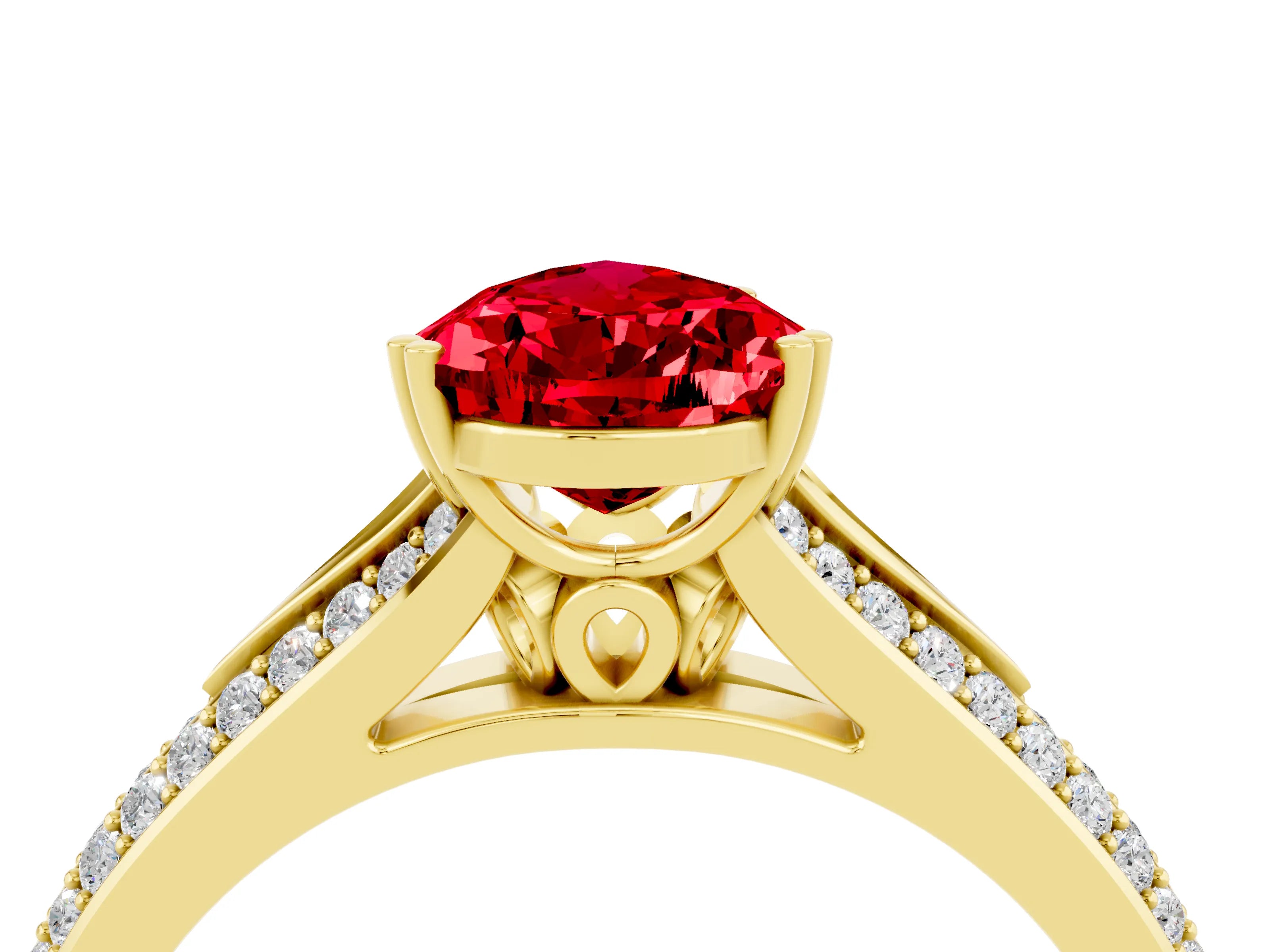 Yellow gold Pear Cut Ruby Split Shank Engagement Ring with Pavé Band_4