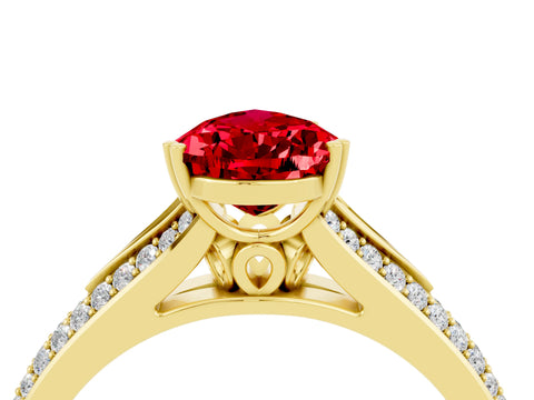 Yellow gold Pear Cut Ruby Split Shank Engagement Ring with Pavé Band_4