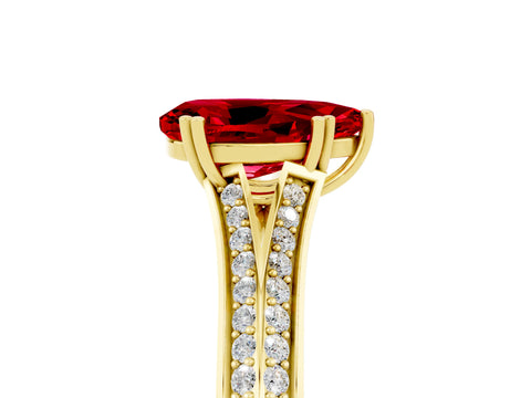 Yellow gold Pear Cut Ruby Split Shank Engagement Ring with Pavé Band_5