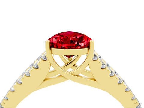 Yellow gold Pear Cut Ruby Split Shank Pavé Engagement Ring with Four-Prong Setting_16