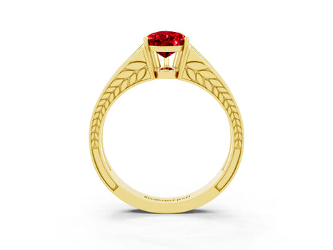 Yellow gold Pear Cut Ruby Split Shank Ring with Pavé Band and Four-Prong Setting_3