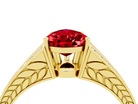 Yellow gold Pear Cut Ruby Split Shank Ring with Pavé Band and Four-Prong Setting_4