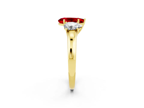 Yellow gold Pear Cut Ruby Three-Stone Ring with Four-Prong Setting and Classic Band_2