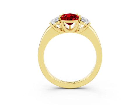 Yellow gold Pear Cut Ruby Three-Stone Ring with Four-Prong Setting and Classic Band_3