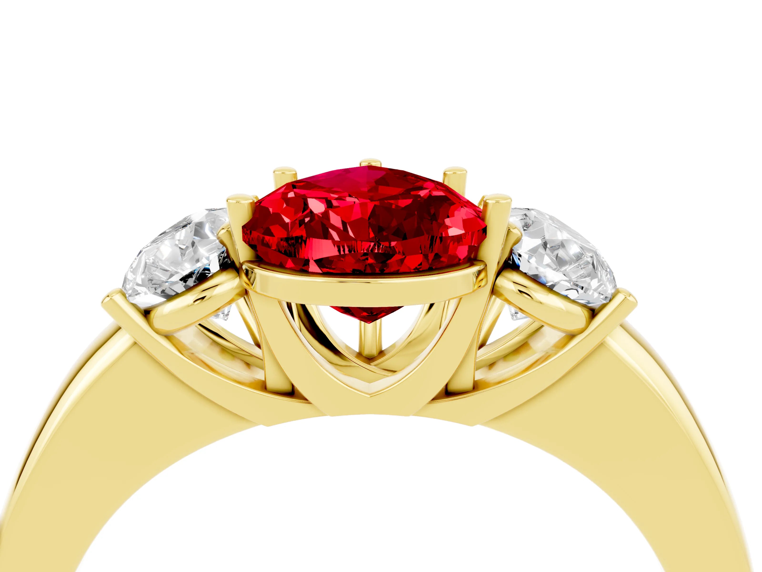 Yellow gold Pear Cut Ruby Three-Stone Ring with Four-Prong Setting and Classic Band_4