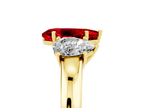 Yellow gold Pear Cut Ruby Three-Stone Ring with Four-Prong Setting and Classic Band_5