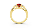 Yellow gold Pear Cut Ruby Three-Stone Ring with Pavé Split Shank and Four-Prong Setting_15