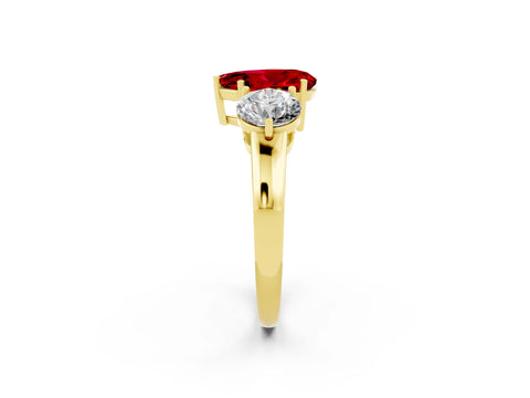 Yellow gold Pear Cut Ruby Three-Stone Ring with Prong Setting and Classic Band_2
