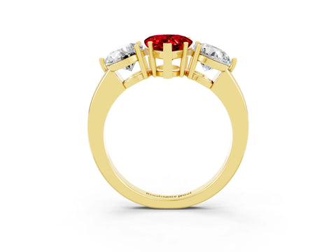 Yellow gold Pear Cut Ruby Three-Stone Ring with Prong Setting and Classic Band_3