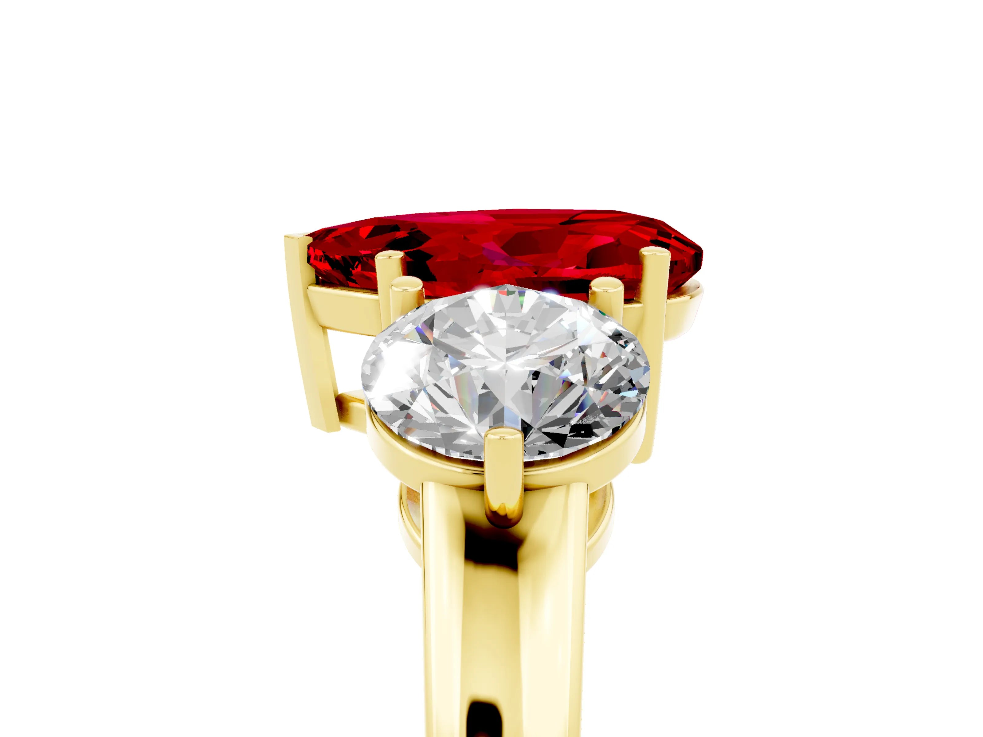 Yellow gold Pear Cut Ruby Three-Stone Ring with Prong Setting and Classic Band_5