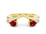 Yellow gold Pear Cut Ruby Two-Stone Open Band Ring with Prong Setting_6