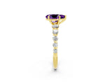 Yellow gold Pear Cut Solitaire Amethyst Ring with Pave Band and Four-Prong Setting_2