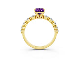 Yellow gold Pear Cut Solitaire Amethyst Ring with Pave Band and Four-Prong Setting_3