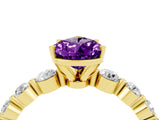 Yellow gold Pear Cut Solitaire Amethyst Ring with Pave Band and Four-Prong Setting_4